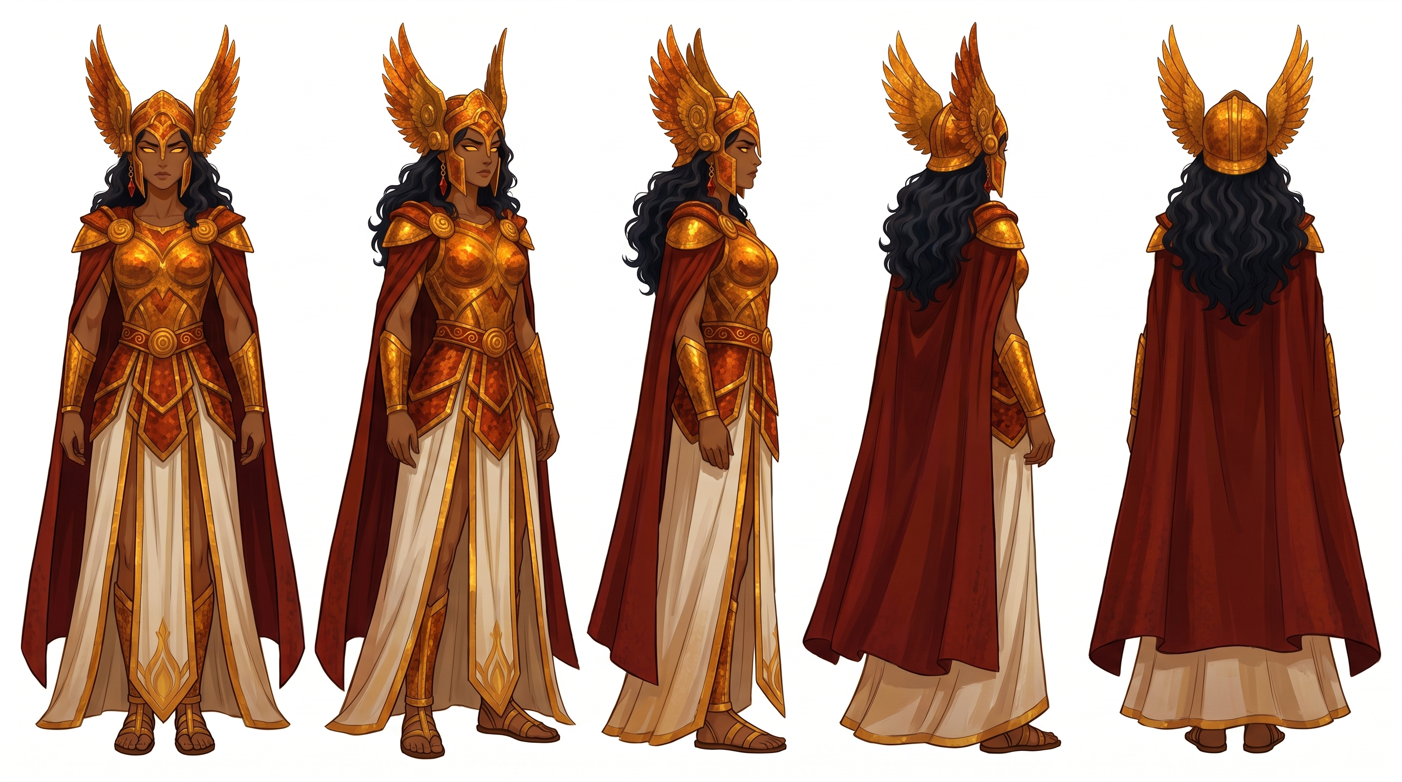 Athena full body character sheet, five views