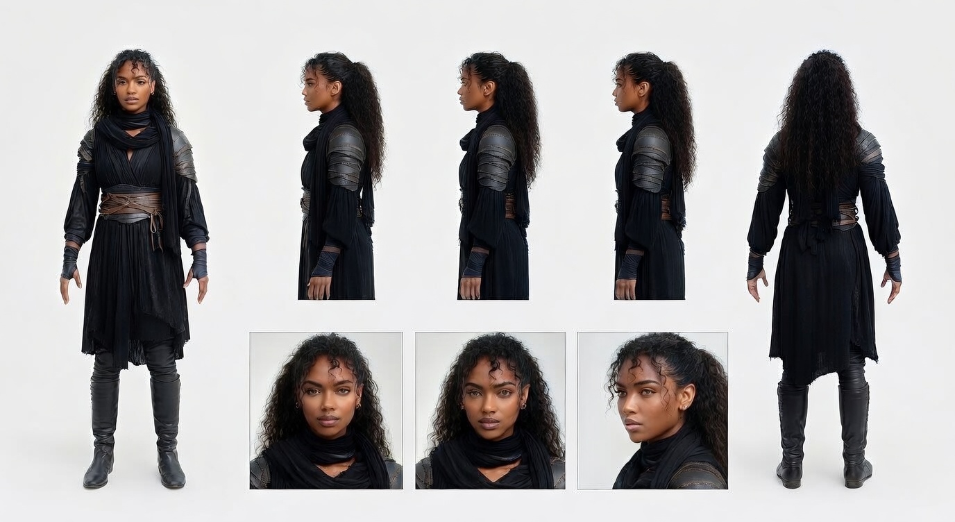 Nyra character reference sheet